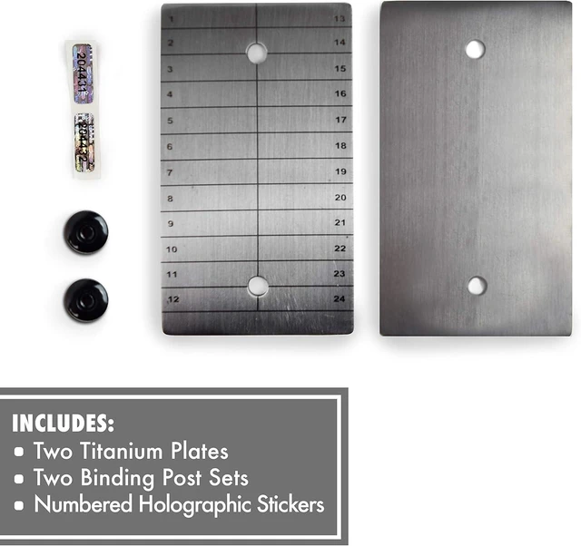 Alt view image 6 of 7 - Titanium Bitcoin Seed Plates for Ultra-Secure Ethereum and Crypto Seed Phrase Storage - Premium Seed Phrase Metal - Includes 2 Plates and Seals