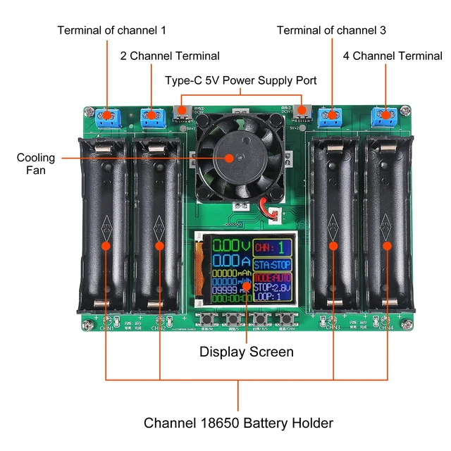 Alt view image 4 of 7 - 1pcs 18650 Lithium Battery Capacity Tester Module MAh MWh Digital Battery Power Detector Module 18650 Tester Type-C (4 Channel)