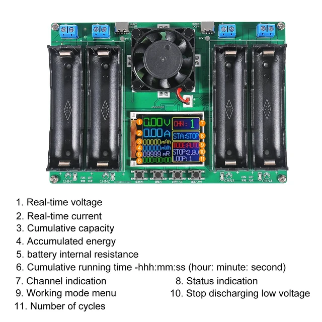 Alt view image 6 of 7 - 1pcs 18650 Lithium Battery Capacity Tester Module MAh MWh Digital Battery Power Detector Module 18650 Tester Type-C (4 Channel)