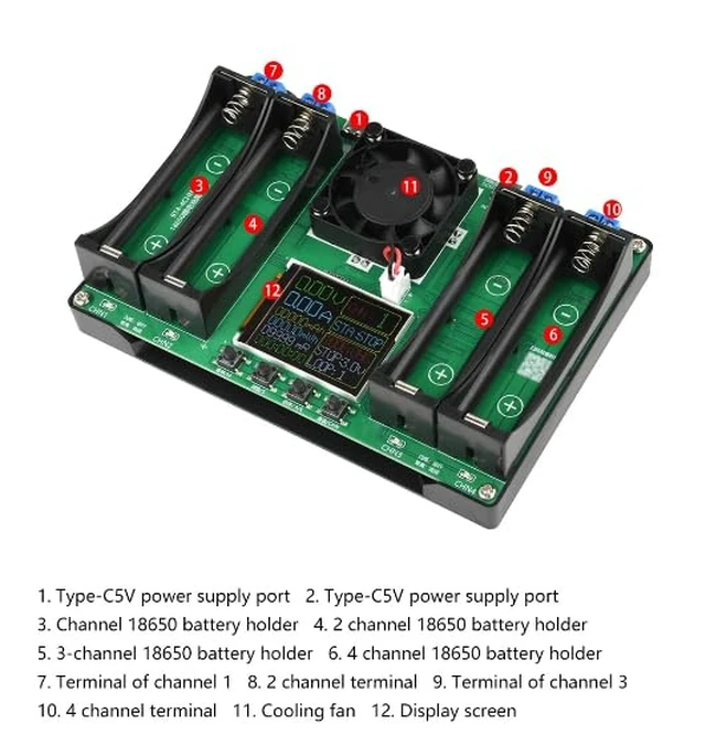 Alt view image 7 of 7 - 1pcs 18650 Lithium Battery Capacity Tester Module MAh MWh Digital Battery Power Detector Module 18650 Tester Type-C (4 Channel)