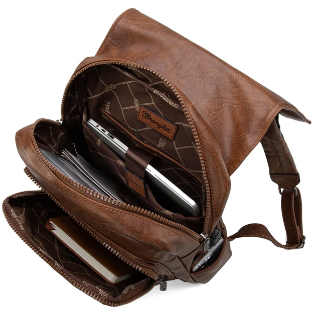 Alt view image 5 of 6 - Wrangler Laptop Backpack with USB Charging Port, Vintage Travel Work College Bookbag for Women Men
