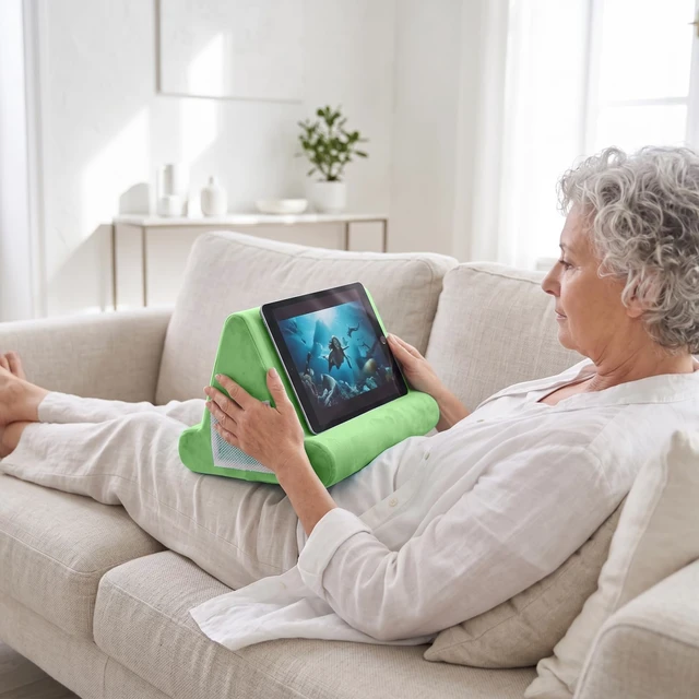 Alt view image 4 of 7 - 2pcs Multi-Angle Tablet Holder Cushion Stand with Net Pocket & Black Color Phone Stands Upgraded Tablet Pad Support for Phone,Pad,Books (LightGreen)
