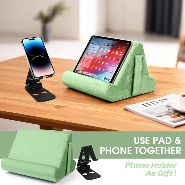 Alt view image 7 of 7 - 2pcs Multi-Angle Tablet Holder Cushion Stand with Net Pocket & Black Color Phone Stands Upgraded Tablet Pad Support for Phone,Pad,Books (LightGreen)