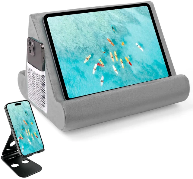 Main image of 2pcs Multi-Angle Tablet Holder Cushion Stand with Net Pocket & Black Color Phone Stands Upgraded Tablet Pad Support for Phone,Pad,Books (Grey)