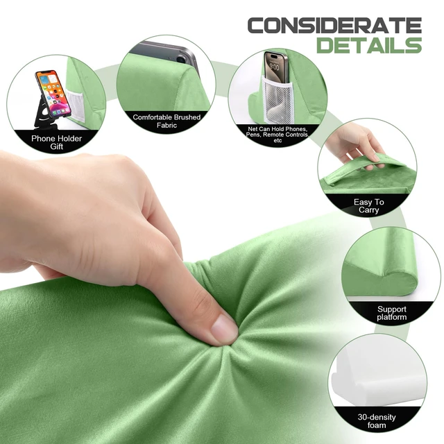 Alt view image 6 of 7 - 2pcs Multi-Angle Tablet Holder Cushion Stand with Net Pocket & Black Color Phone Stands Upgraded Tablet Pad Support for Phone,Pad,Books (LightGreen)