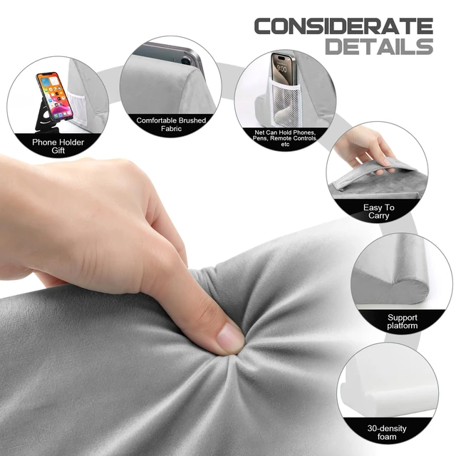 Alt view image 6 of 7 - 2pcs Multi-Angle Tablet Holder Cushion Stand with Net Pocket & Black Color Phone Stands Upgraded Tablet Pad Support for Phone,Pad,Books (Grey)