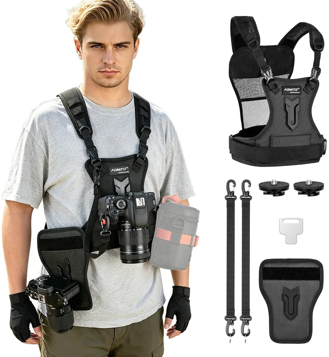 Main image of Multi Camera Carrying Chest Harness System Vest with Side Holster for Canon for Nikon for Panasonic for Olympus for Sony A7R A7S A7II A7RII A58 A99 A6000 A6300 DSLR