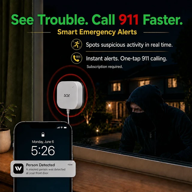 Alt view image 6 of 7 - 2K Window Camera, 5G/2.4G WiFi Dual-Band, 120° Wide Angle Color Night Vision, AI Detection for Person/Vehicle/Pet, 911 Alert, US Cloud, 24/7 Recording, Quick Setup