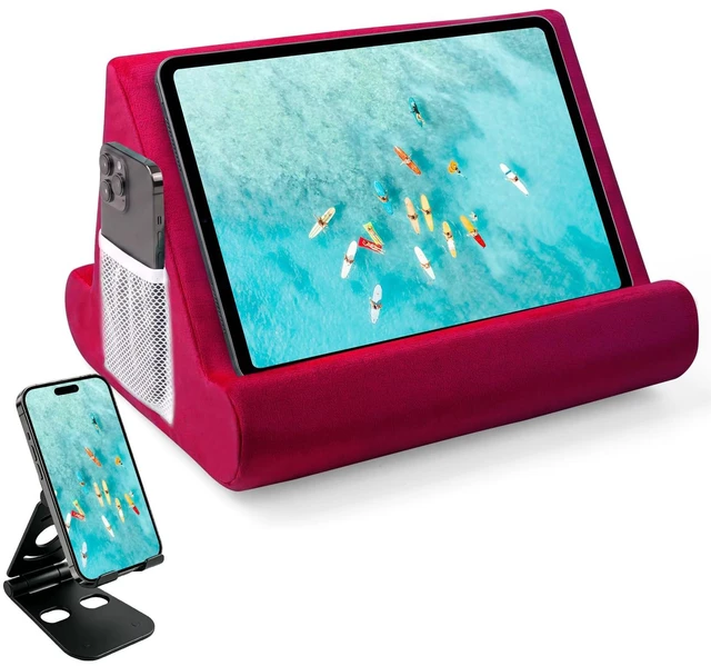 Main image of 2pcs Multi-Angle Tablet Holder Cushion Stand with Net Pocket & Black Color Phone Stands Upgraded Tablet Pad Support for Phone,Pad,Books (WineRed)