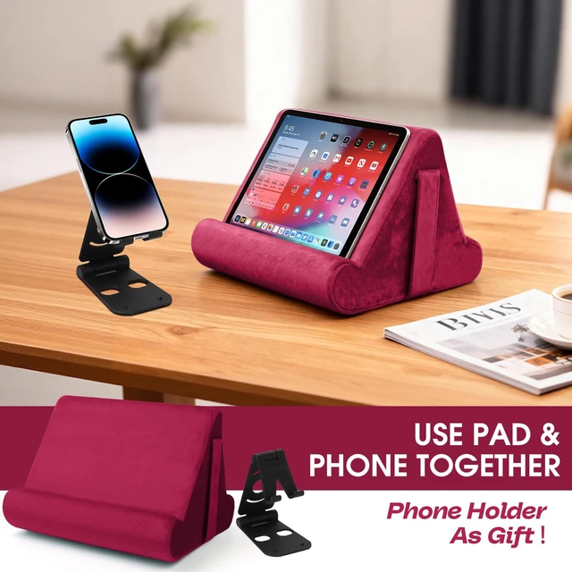 Alt view image 7 of 7 - 2pcs Multi-Angle Tablet Holder Cushion Stand with Net Pocket & Black Color Phone Stands Upgraded Tablet Pad Support for Phone,Pad,Books (WineRed)