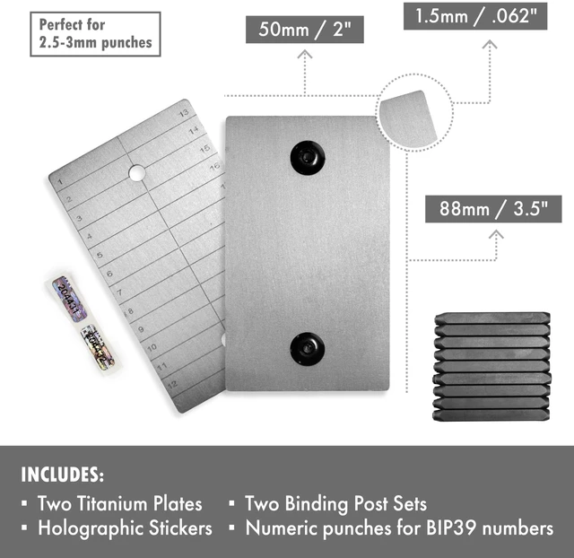 Alt view image 2 of 4 - Titanium Bitcoin Seed Plates for Ultra-Secure Ethereum and Crypto Seed Phrase Storage (2 Plates, Numerical Punch Set & Seals) - Premium Seed Phrase Metal - Numerical Punch Set Included