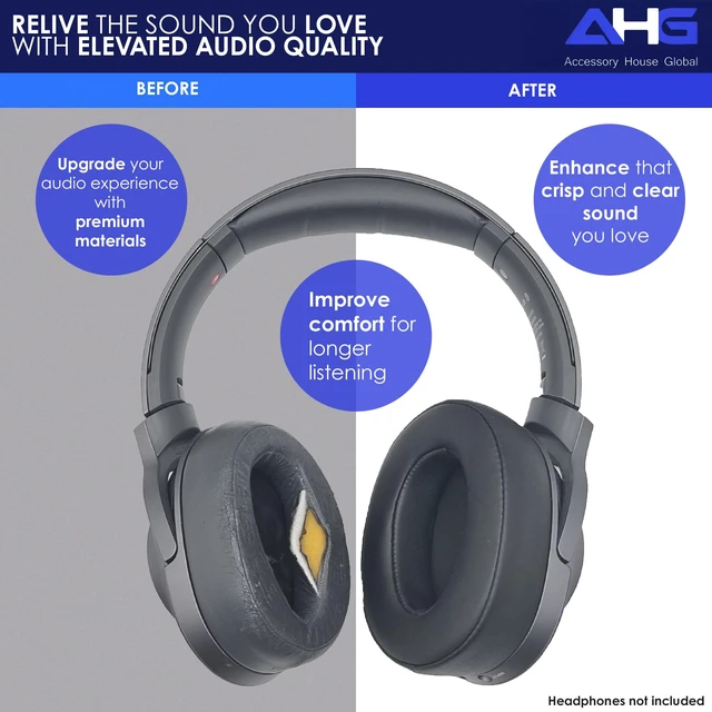 Alt view image 3 of 7 - Premium Replacement WH-H900N Ear Pads/MDR-100ABN Ear Pads Cushions Compatible with Sony WH-900N and Sony MDR-100ABN Headphones (Black). Premium Protein Leather High-Density Foam Great Comfort