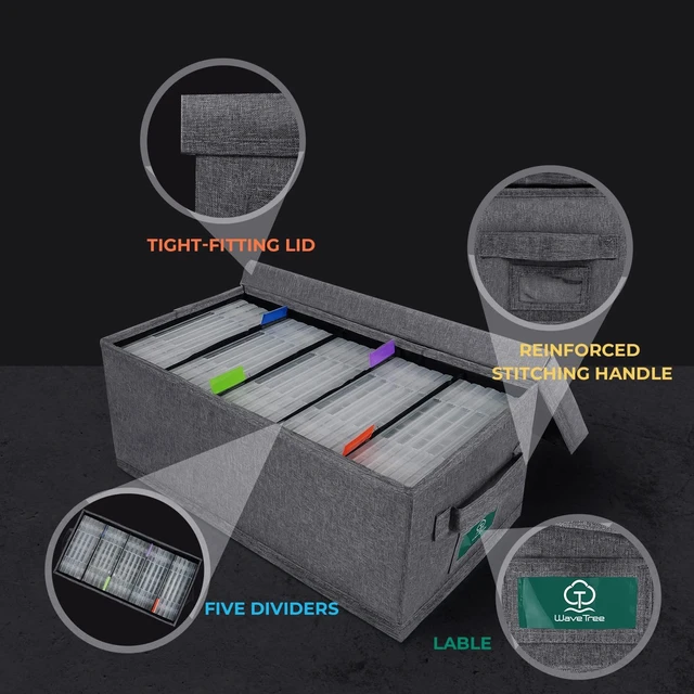 Alt view image 4 of 7 - DVD Storage Box Pack of 3, Practical DVD Case Holder Organizer 15.75 x 8.46 x 6.3 Inch, Disc Holders with Lid for Movie & Video Game Storage, DVD Rack to Hold up to 75 DVD Cases - Gray