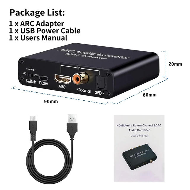 Alt view image 7 of 7 - HDMI ARC Audio Extractor 192KHz DAC Digital to Analog Audio Converter HDMI ARC Adapter Optical HDMI ARC to RCA Optical/Coaxial Stereo L/R 3.5mm Jack Audio Converter for TV with 3 Mode Switch