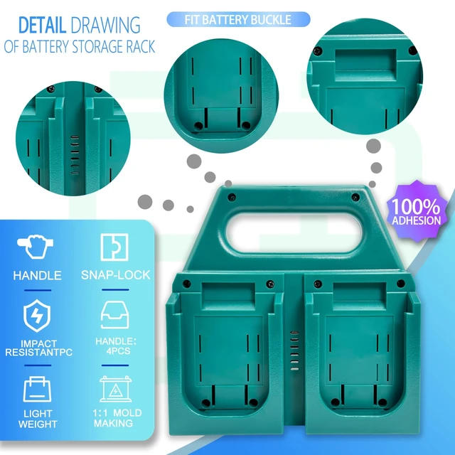 Alt view image 4 of 7 - 4-Slot Battery Holder Compatible with Makita 18V Batteries, Portable Battery Organizer with Handle for Tool Bags, Workshop and Jobsite Storage