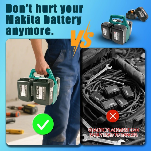Alt view image 6 of 7 - 4-Slot Battery Holder Compatible with Makita 18V Batteries, Portable Battery Organizer with Handle for Tool Bags, Workshop and Jobsite Storage