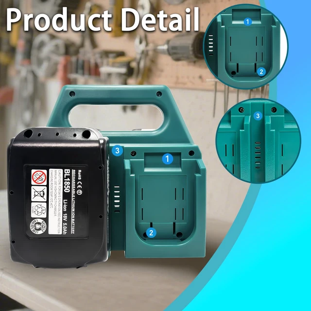 Alt view image 7 of 7 - 4-Slot Battery Holder Compatible with Makita 18V Batteries, Portable Battery Organizer with Handle for Tool Bags, Workshop and Jobsite Storage