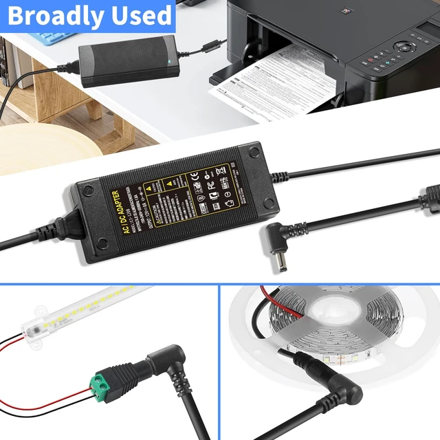 Alt view image 7 of 7 - 12V 8A Power Supply 96W 100V~240V AC to DC Adapter Converter Transformer,12 Volt 8 Amp 7A 6A 5A 4A 3A Power Supply Adapter with 5.5mm x 2.5mm/2.1mm Output Jack for 12V LED Strip Light Camera Printer