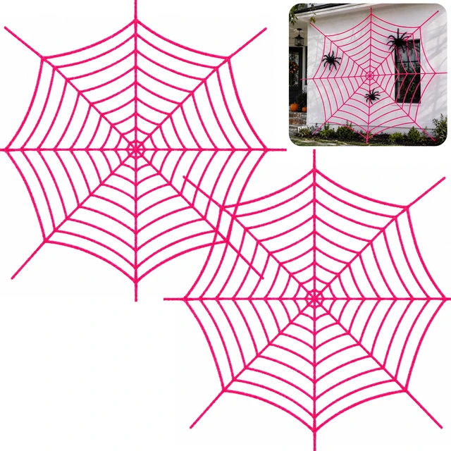 Main image of 11.81Ft Halloween Pink Spider Web Decoration, 2 Pcs Cute Cobweb Wall Decor Giant Kawaii Halloween Wall Backdrop, Pink Theme Party Decor, Soft Material, Haunted House Home Outdoor Indoor Wall Decor