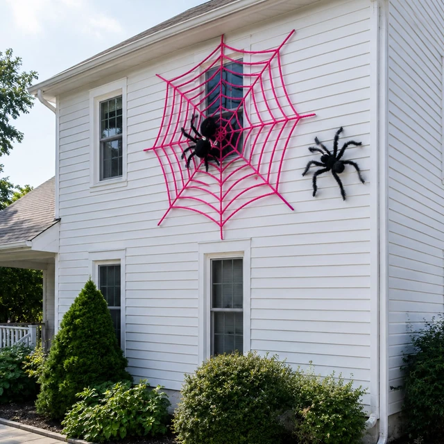 Alt view image 7 of 7 - 11.81Ft Halloween Pink Spider Web Decoration, 2 Pcs Cute Cobweb Wall Decor Giant Kawaii Halloween Wall Backdrop, Pink Theme Party Decor, Soft Material, Haunted House Home Outdoor Indoor Wall Decor