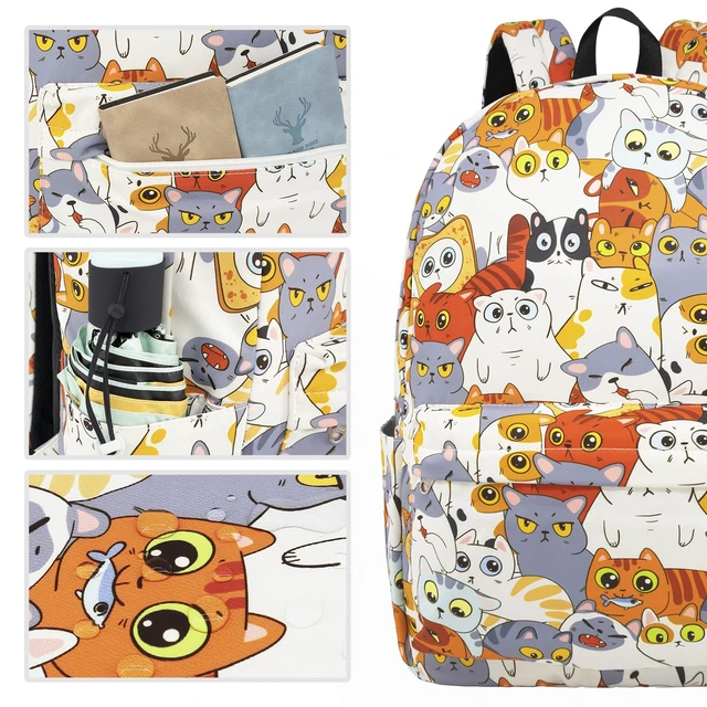 Alt view image 7 of 7 - Backpack Cute Cat Backpacks for Girls Boys Teens Kids College Middle Elementary High School Student Bookbags Travel Waterproof Book Bag Laptop Back Pack