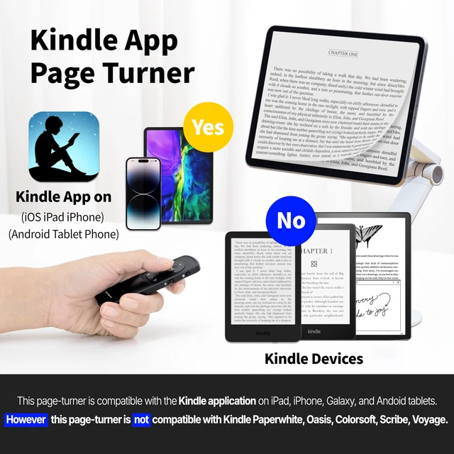 Alt view image 2 of 7 - Bluetooth Remote Control Page Turner Clicker for Boox, e-Reader, TikTok Scrolling, YouTube Shorts, Reels, Camera, for iOS iPad iPhone, Android Galaxy Phone Tablet (Dark Green)