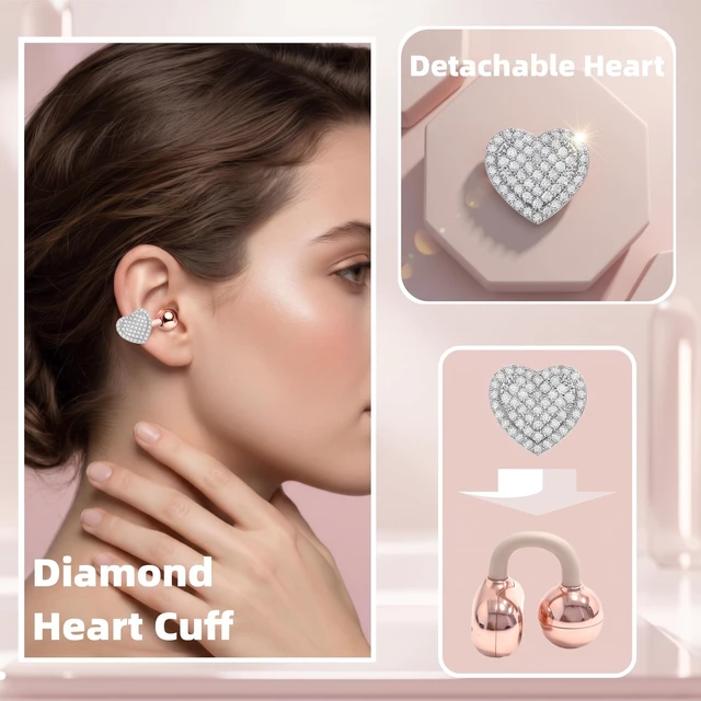 Alt view image 2 of 7 - Clip On Earbuds Jewelry, Open Ear Headphones Wireless Bluetooth Earring Clip-On Headphones, Fit Ears Cuff Headphones for Women, Jewelry Earring Earbuds for Work, Run & Sleep (Love-Clear)