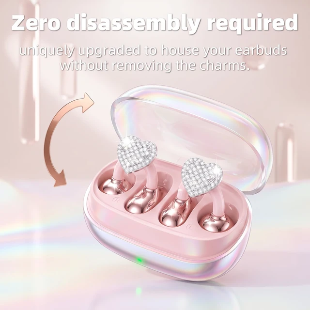 Alt view image 3 of 7 - Clip On Earbuds Jewelry, Open Ear Headphones Wireless Bluetooth Earring Clip-On Headphones, Fit Ears Cuff Headphones for Women, Jewelry Earring Earbuds for Work, Run & Sleep (Love-Clear)