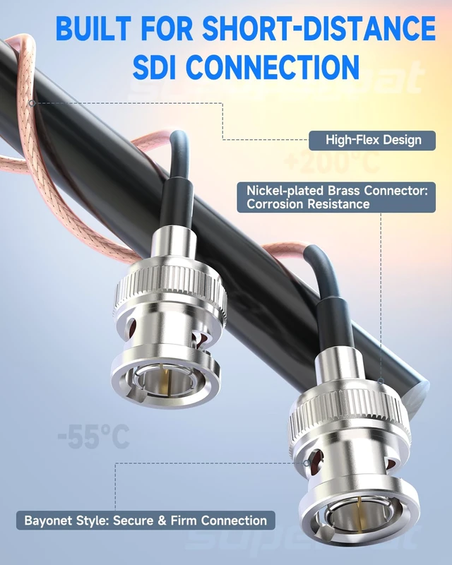 Alt view image 5 of 5 - 3G HD SDI Cable BNC Cable 1ft 30cm 75 ohm for Cameras BMCC Video Equipment Supports HD-SDI 3G-SDI 4K 8K SDI Video Cable (Straight,2Pcs)