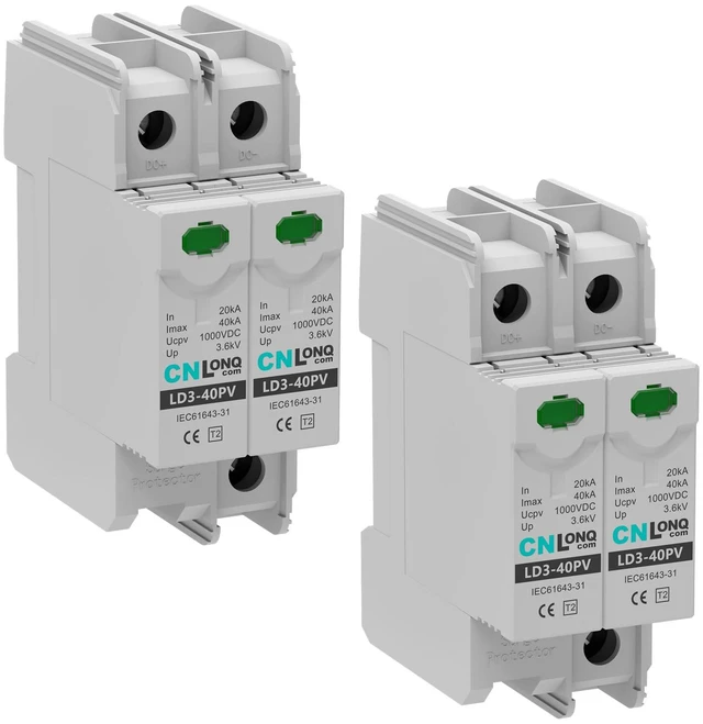 Main image of CNLONQ 2Pcs Surge Protector DC 1000V 2P 40KA Solar PV Lightning Arrester Device for RV, Home and Solar Lightning Protection System 35mm DIN Rail Mount