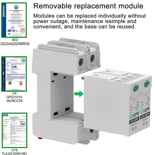 Alt view image 5 of 7 - CNLONQ 2Pcs Surge Protector DC 1000V 2P 40KA Solar PV Lightning Arrester Device for RV, Home and Solar Lightning Protection System 35mm DIN Rail Mount