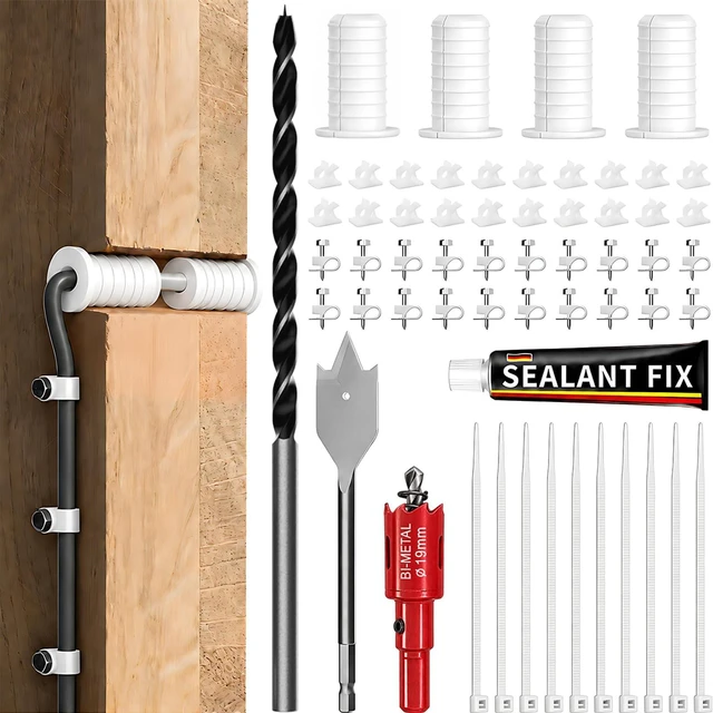 Main image of Starlink Wall Pass Through Kit with Cable Grommet 4Pcs Grommets, 3/4" and 5/16" Drill Bit, Wire Clips and Ties for Starlink Gen 2/3 Dish & Mini Ethernet Cable and Wire Setup
