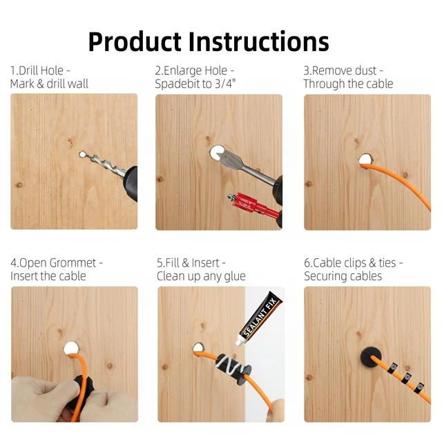 Alt view image 7 of 7 - Starlink Wall Pass Through Kit with Cable Grommet 4Pcs Grommets, 3/4" and 5/16" Drill Bit, Wire Clips and Ties for Starlink Gen 2/3 Dish & Mini Ethernet Cable and Wire Setup