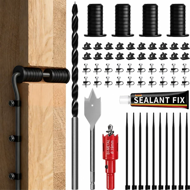 Main image of Starlink Cable Routing Kit for Cable Wall Pass Through Grommet kit, 3/4" and 5/16" Drill Bit, Wire Clips and Ties for Starlink Gen 2/3 Dish & Mini Ethernet Cable and Wire Setup