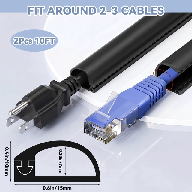 Alt view image 2 of 6 - 2 Pcs Silicone Wall Wire Hider Flexible Cord Hider,Black,Small-10 ft Electric Cord Cover, Self-adhesive, Cable Hider for Wall, Floor, Side Open Wire Covers, for Mounted TV Home Office Management