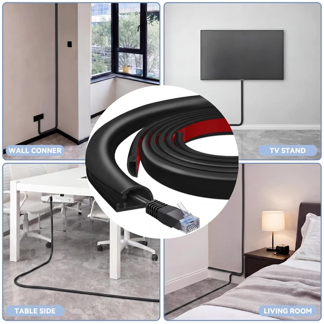 Alt view image 6 of 6 - 2 Pcs Silicone Wall Wire Hider Flexible Cord Hider,Black,Small-10 ft Electric Cord Cover, Self-adhesive, Cable Hider for Wall, Floor, Side Open Wire Covers, for Mounted TV Home Office Management