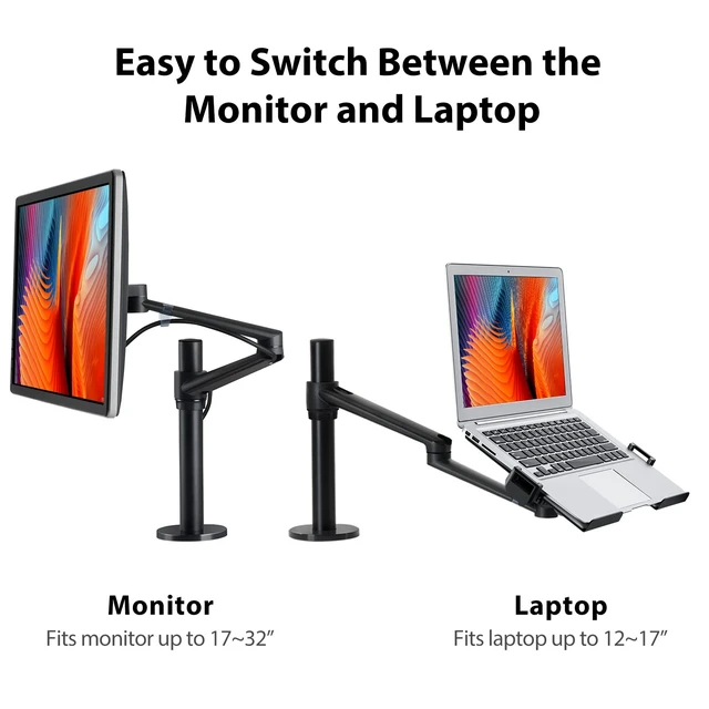 Alt view image 3 of 7 - Laptop/Notebook/Projector Mount Stand, Height Adjustable Single Arm Mount Support 12-17 inch Laptop/Notebook/Tablet, Free Removable VESA 75X75 and 100X100 for Monitor 17-32 inch