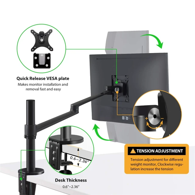 Alt view image 6 of 7 - Laptop/Notebook/Projector Mount Stand, Height Adjustable Single Arm Mount Support 12-17 inch Laptop/Notebook/Tablet, Free Removable VESA 75X75 and 100X100 for Monitor 17-32 inch