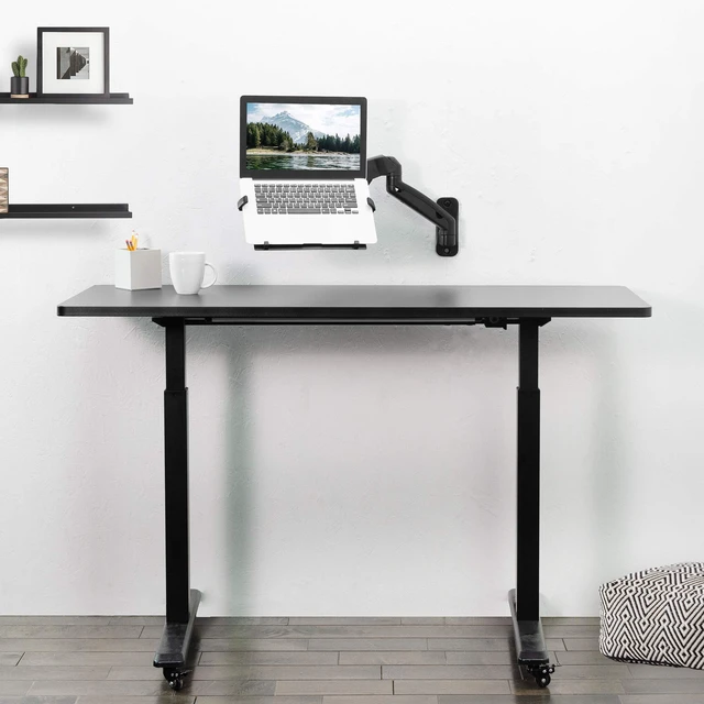 Alt view image 4 of 7 - Black Laptop Wall Mount for 10-15.6 in Screens, MOUNT-V001GL Height Adjustable Pneumatic Extended Arm, Full Motion Articulating Notebook Tray, Holds 9.9 lbs