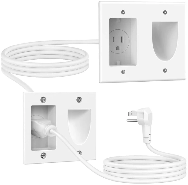 Main image of Cord Hider for Wall Mount TV with 6.23 ft Extension Cord White in Wall Cable Management Kit, Includes 2 Plug Plates and Hole Drill Templates for Easy Install