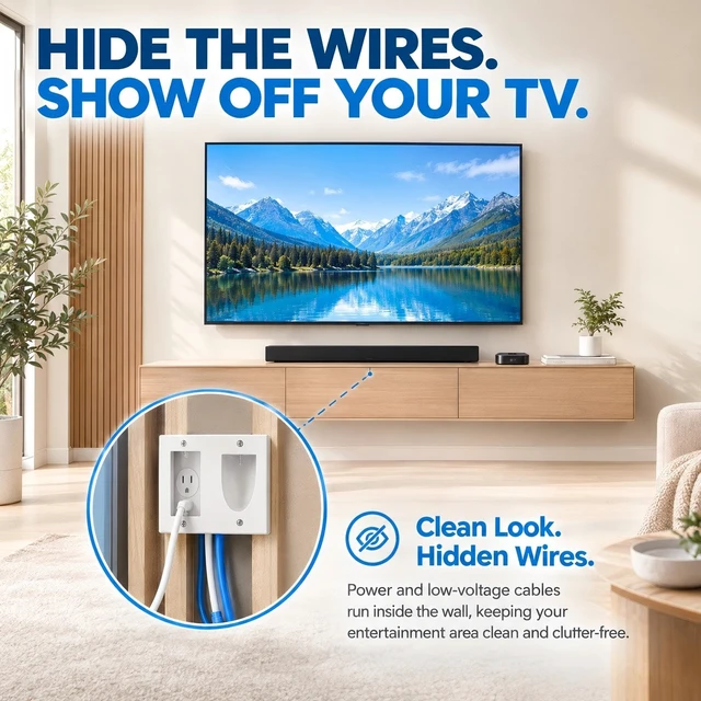 Alt view image 2 of 7 - Cord Hider for Wall Mount TV with 6.23 ft Extension Cord White in Wall Cable Management Kit, Includes 2 Plug Plates and Hole Drill Templates for Easy Install