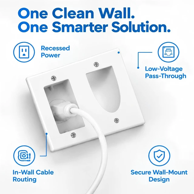 Alt view image 6 of 7 - Cord Hider for Wall Mount TV with 6.23 ft Extension Cord White in Wall Cable Management Kit, Includes 2 Plug Plates and Hole Drill Templates for Easy Install