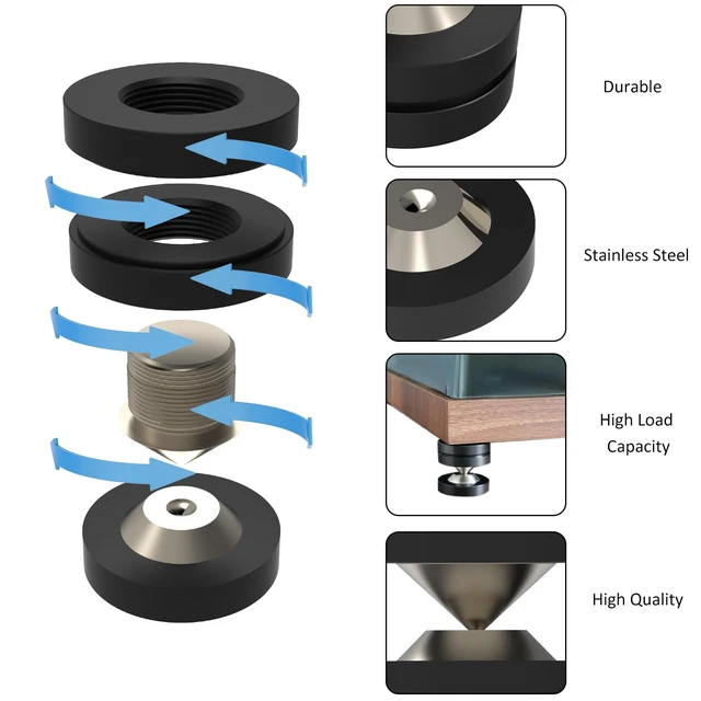 Alt view image 3 of 7 - 4Pcs Speaker Spike Pad 39x39mm Audio Feet Stainless Steel Load 400KG(Black) Speaker Pads Speaker Isolation Feet Subwoofer Vibration Pads for Speaker/Audio Equipment/Amplifier/DAC/CD/Player
