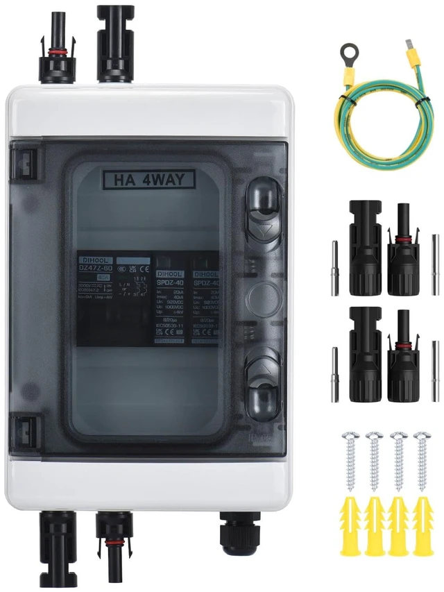 Main image of Solar Panel Disconnect Switch Box 40 Amp DC Circuit Breaker Box, 1000V PV Combiner Box for RV