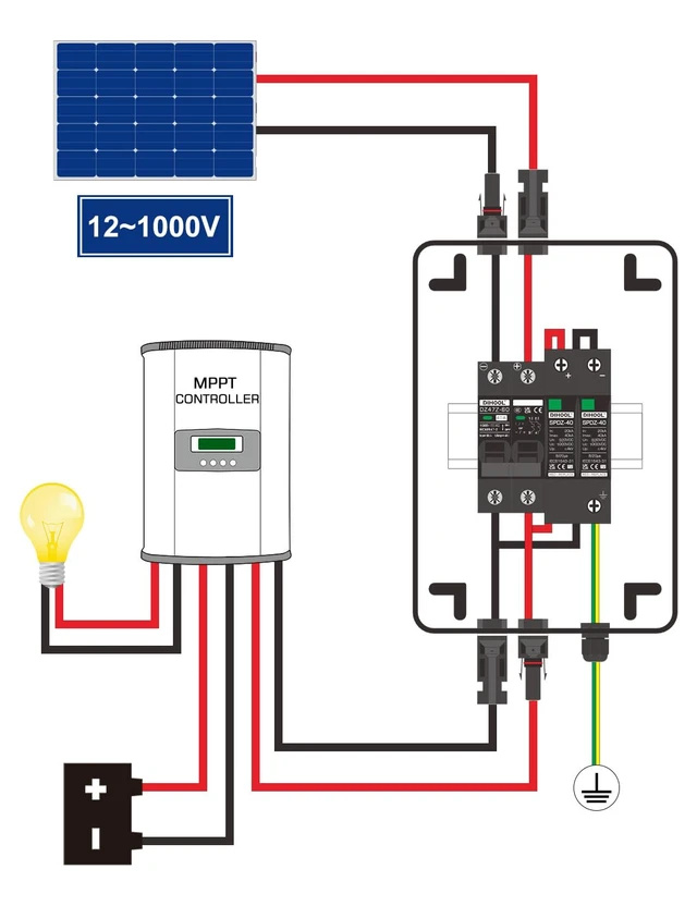 Alt view image 2 of 7 - Solar Panel Disconnect Switch Box 40 Amp DC Circuit Breaker Box, 1000V PV Combiner Box for RV