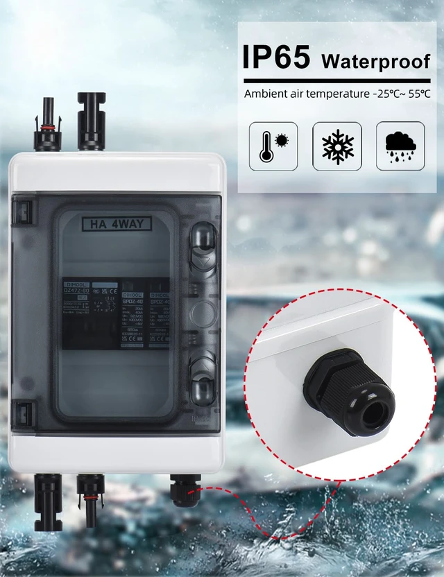 Alt view image 5 of 7 - Solar Panel Disconnect Switch Box 40 Amp DC Circuit Breaker Box, 1000V PV Combiner Box for RV