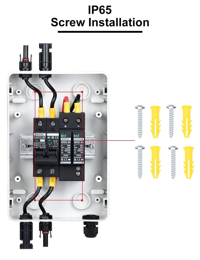 Alt view image 6 of 7 - Solar Panel Disconnect Switch Box 40 Amp DC Circuit Breaker Box, 1000V PV Combiner Box for RV