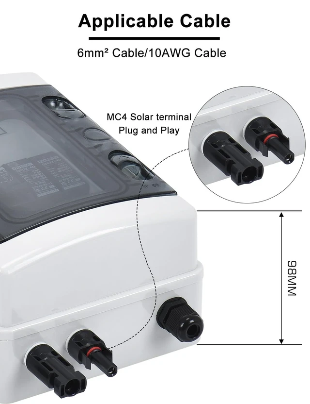Alt view image 7 of 7 - Solar Panel Disconnect Switch Box 40 Amp DC Circuit Breaker Box, 1000V PV Combiner Box for RV