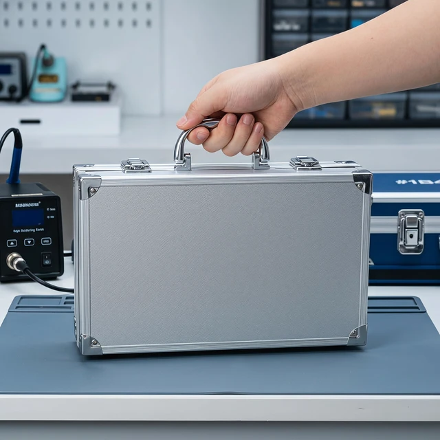Alt view image 5 of 7 - Aluminum Briefcase Hard Case with DIY Customizable Foam Insert for Test Instruments Cameras Tools Parts and Accessories Equipment Supplies Makeup Tools
