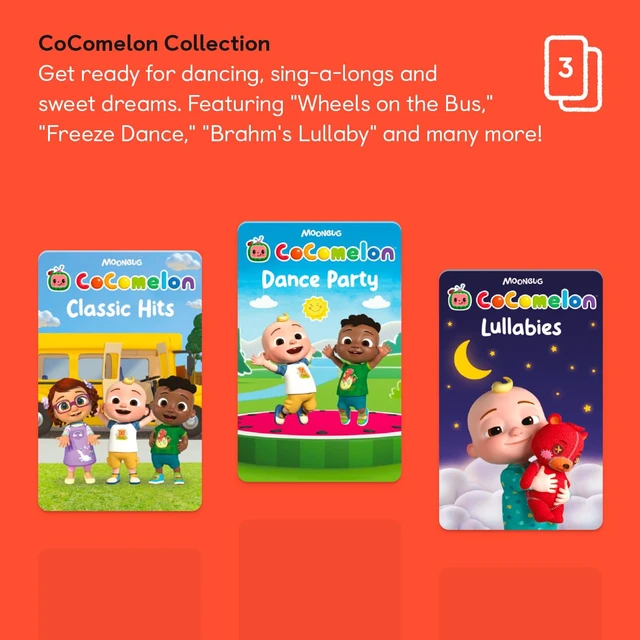 Alt view image 2 of 7 - CoComelon Collection - 3 Kids Audiobook Cards for Use with Player & Mini Allin1 Audio Player, ScreenFree Listening with Fun Festive Music for Playtime Travel & Holiday Parties, All Ages